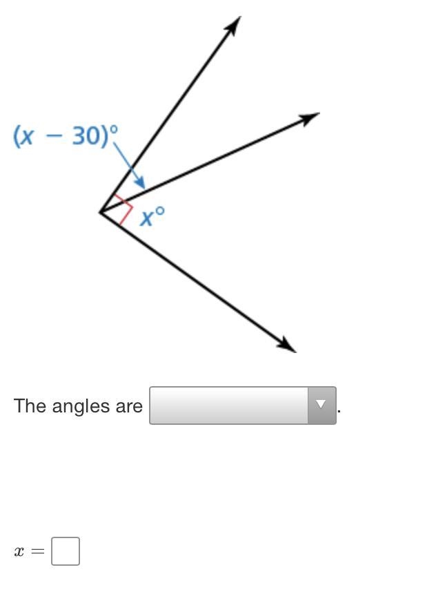 Tell whether the angles are complementary or supplementary. Then find the value of-example-1