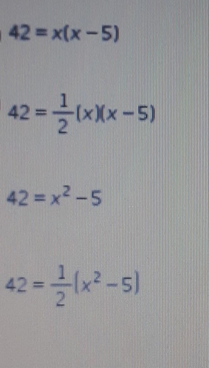 Which equation would best help solve the following problem? The height of a triangle-example-1