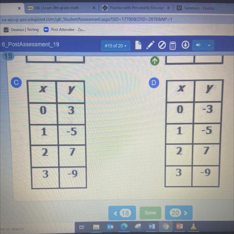 Which table of ordered pairs represents the linear equation y= -2x - 3 PLEASE HELP-example-1