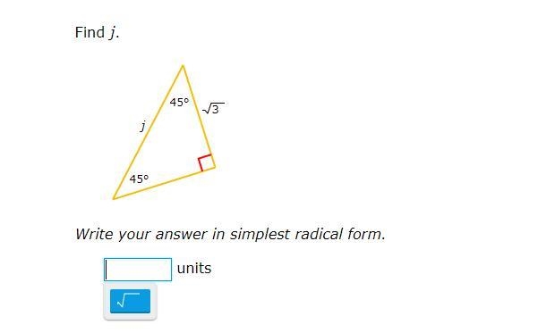 PLEASE HELP SOMEONE!! thank you! find j write your answer in simplest radical form-example-1