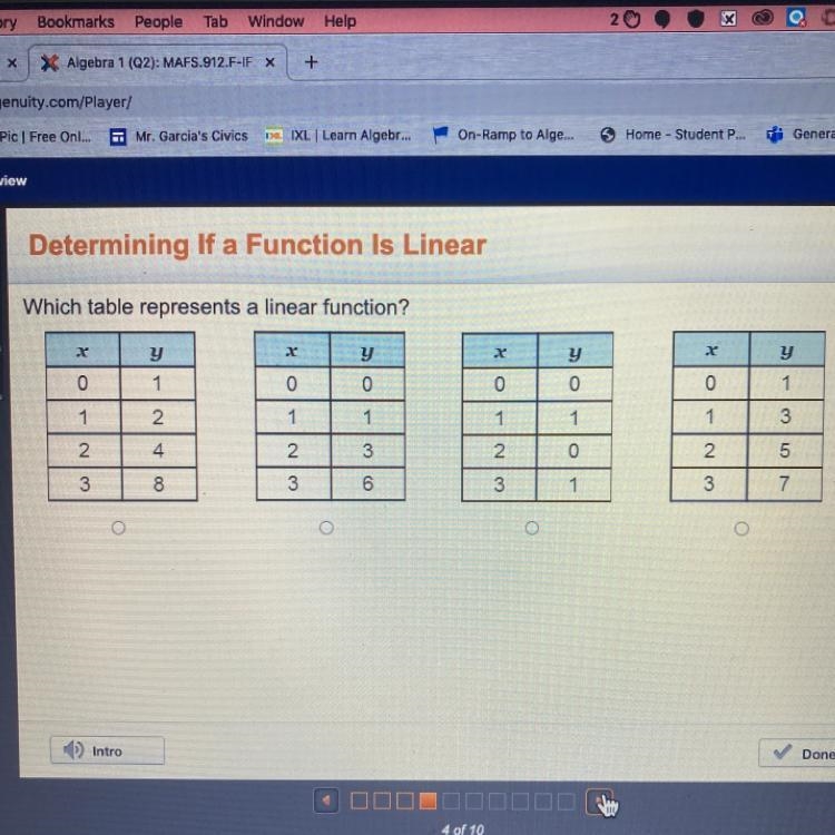 Which table represents a linear function?-example-1