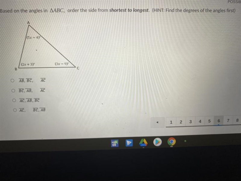 Help me order the side from shortest to longest-example-1