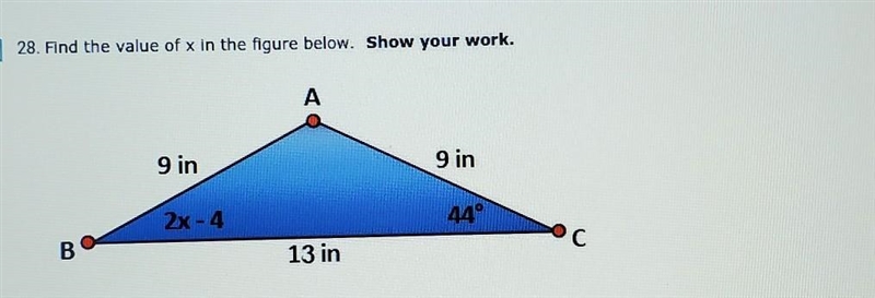 PLEASE PLEASE HELP FAST!! Find the value of x in the figure below. Show your work-example-1