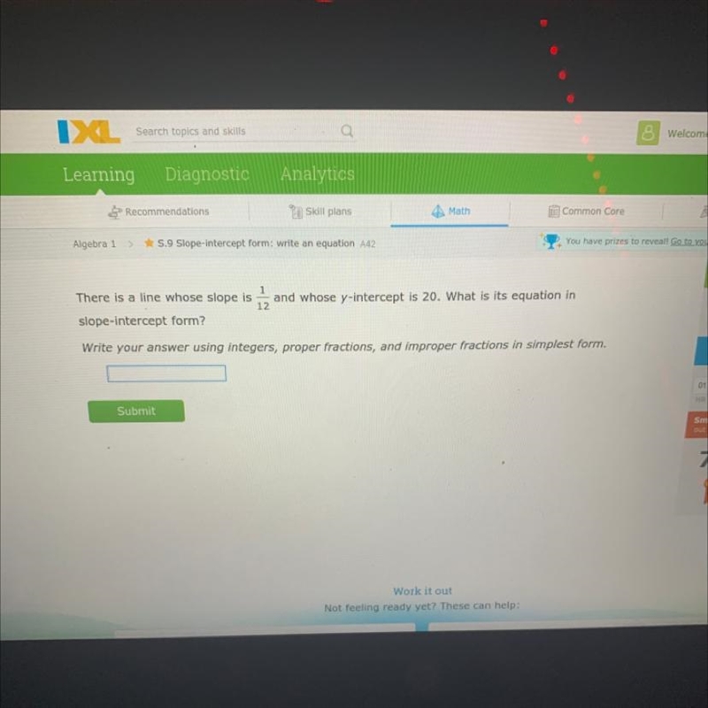 There is a line whose slope is and whose y-intercept is 20. What is its equation in-example-1