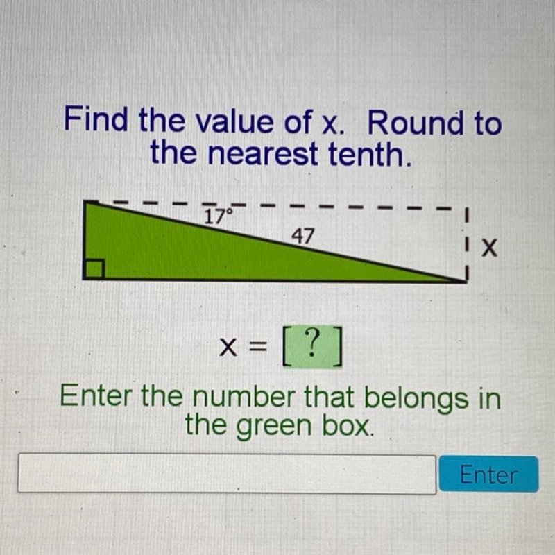 Find the value of x. Round to the nearest tenth. 17° 47 Х X =[?]-example-1