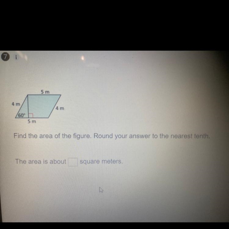 15 m 4 m 4 m 160° 5 m Find the area of the figure. Round your answer to the nearest-example-1