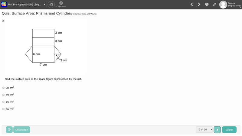 Find the surface area of the space figure represented by the net. 90 cm2 69 cm2 75 cm-example-1