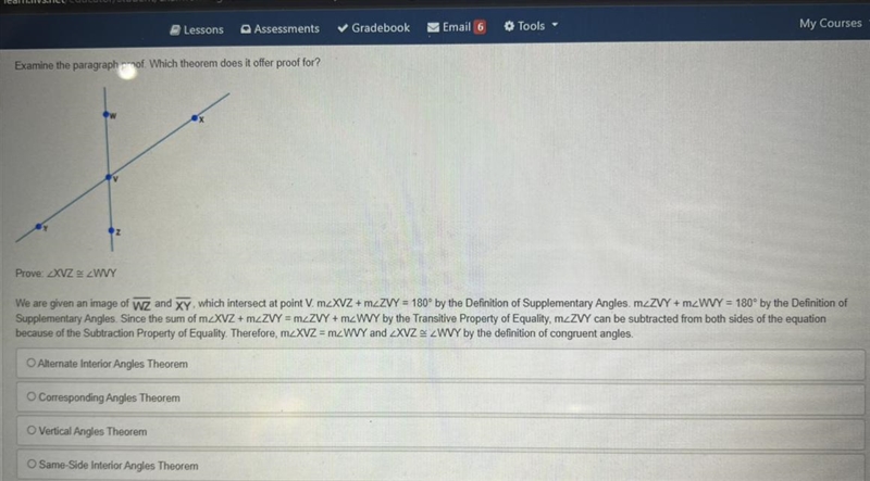 EXAMINE THE PARAGRAPH PROOF. WHCIH THEOREM DOES IT OFFER PROOF FOR?-example-1