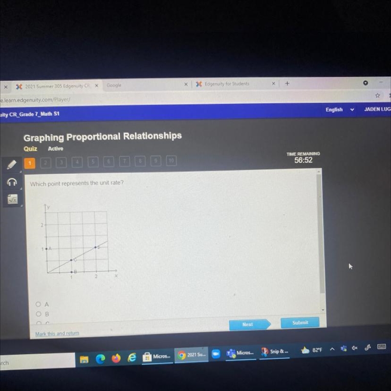 Which point represents the unit rate?-example-1