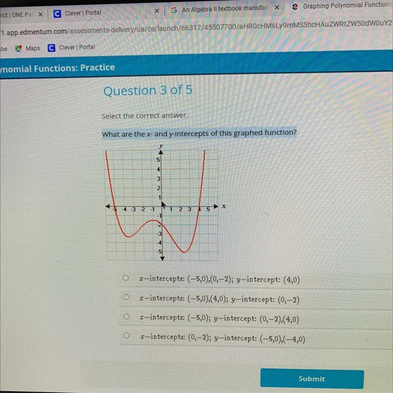 What are the x-intercepts of this graphed function-example-1