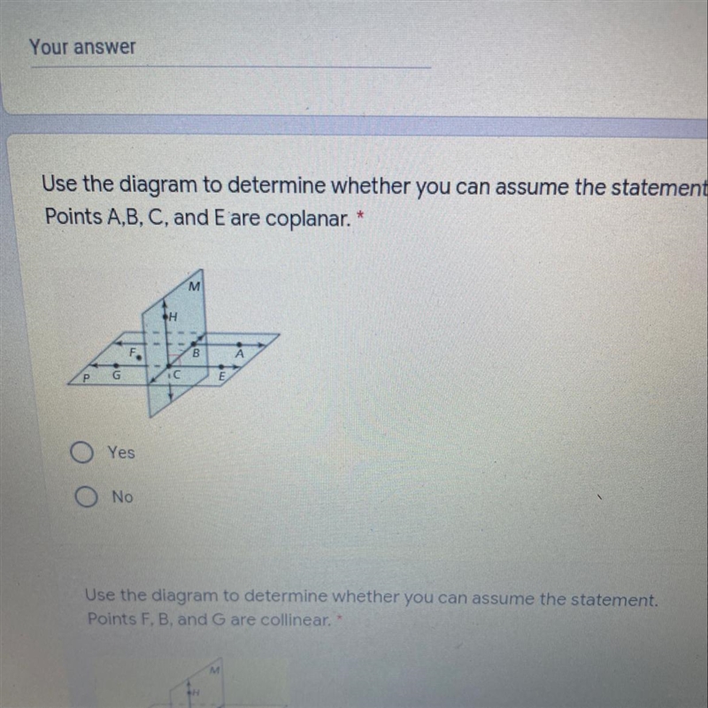 Use the diagram to determine whether you can assume the statement. Points A,B, C, and-example-1