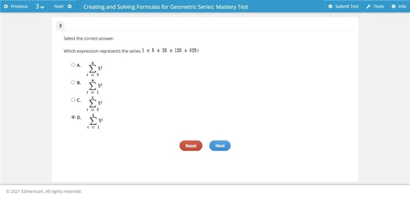 Which expression represents the series 1+5+25+125+625-example-1