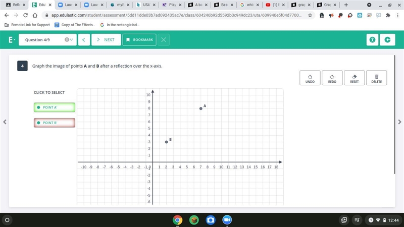 Graph the image of point A and B after a reflection over the x-axis-example-1