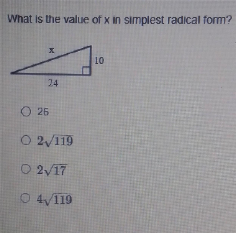 What is the value of X in simplest radical form? ​-example-1