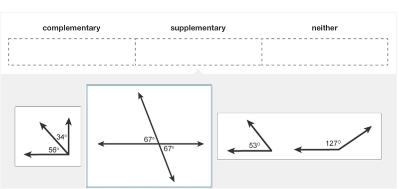 Classify each pair of labeled angles as complementary, supplementary, or neither. Drag-example-1