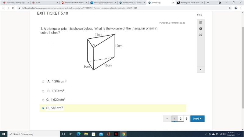 What is the volume of the triangular prism in cubic inches?-example-1