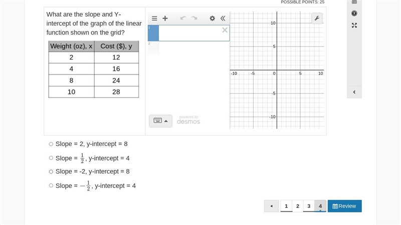 What are the slope and Y-intercept of the graph of the linear function shown on the-example-1