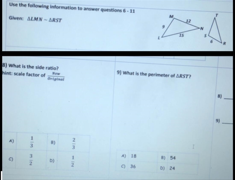 8) what is the side ratio 9) what is the perimeter RST PLEASE ITS AN EMERGENCY-example-1