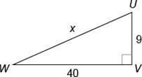 What is the length of the hypotenuse of right ΔUVW shown? Question 8 options: A) 42 B-example-1