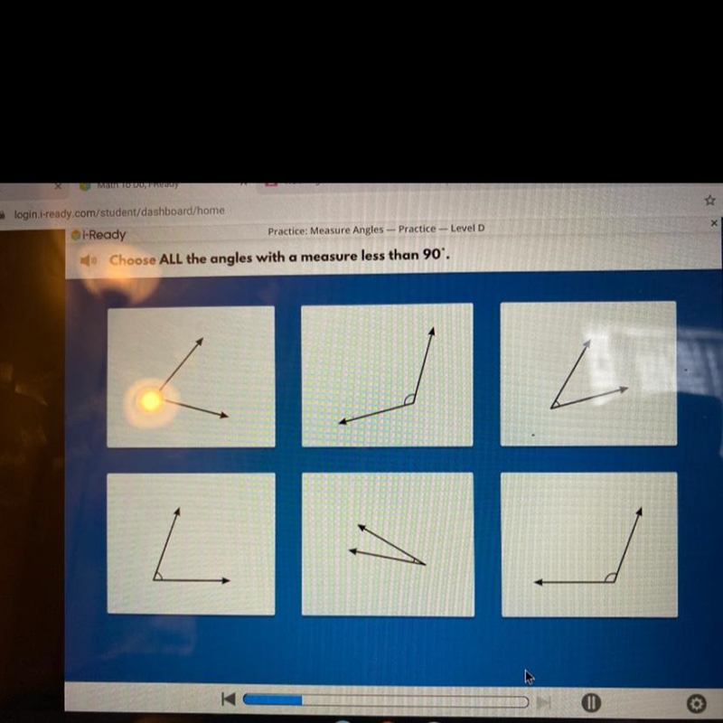 Choose all angles that are less than 90 degrees.-example-1