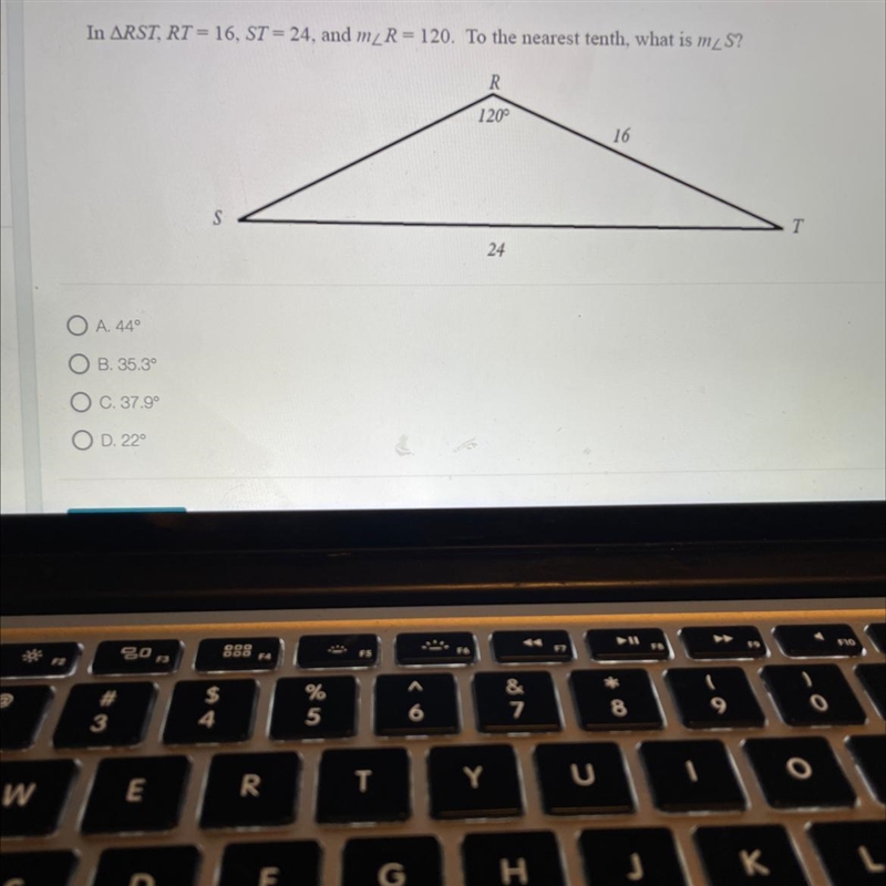 What is s?? A 44° B 35.3° C. 37.9° D. 22°-example-1