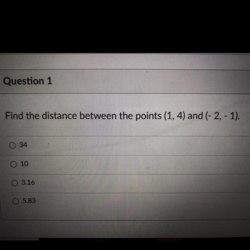 Find the distance between the points (1, 4) and (- 2, - 1).-example-1