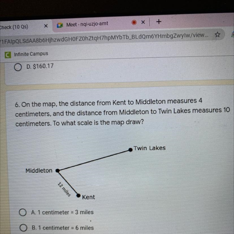 10 points 6. On the map, the distance from Kent to Middleton measures 4 centimeters-example-1