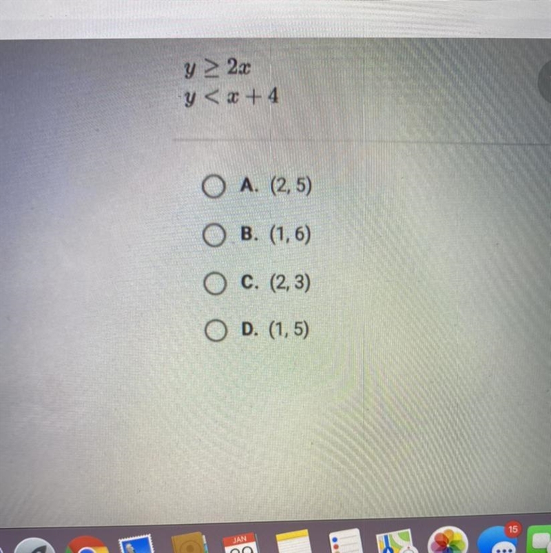 Which ordered pair is a solution to the system of inequalities? help pls-example-1