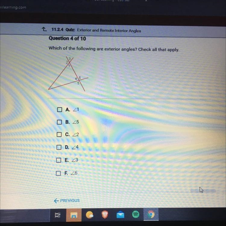 Which of the following are exterior angles? Check all that apply-example-1