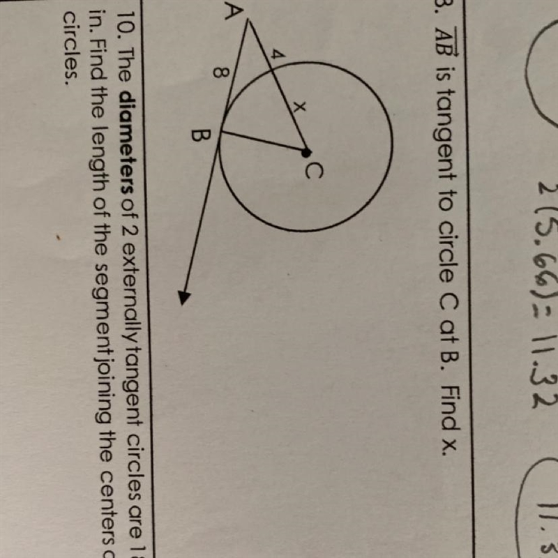 AB is tangent to circle at B. Find x.-example-1