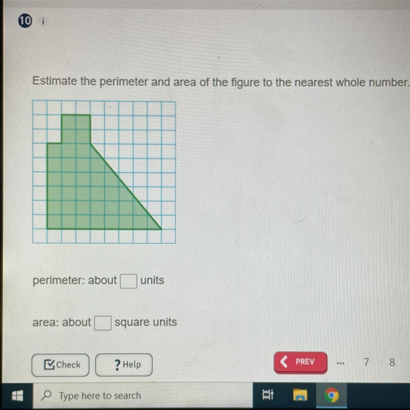 Estimate the perimeter and area of the figure to the nearest whole number. Please-example-1