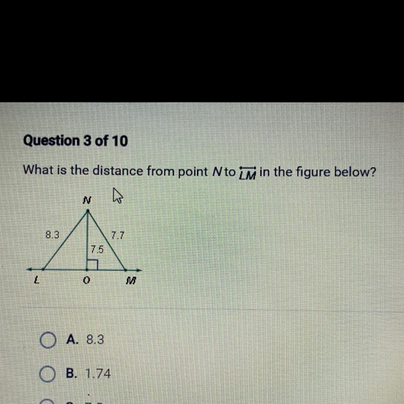 What is the distance from point N to LM in the figure below?-example-1