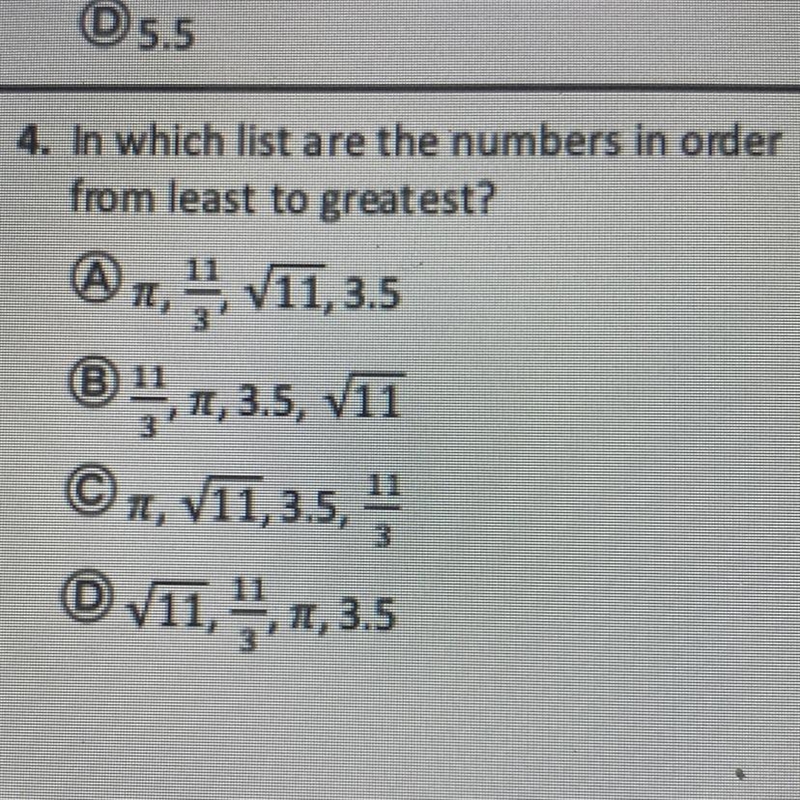 4. Which list are the numbers in order from least to greatest-example-1