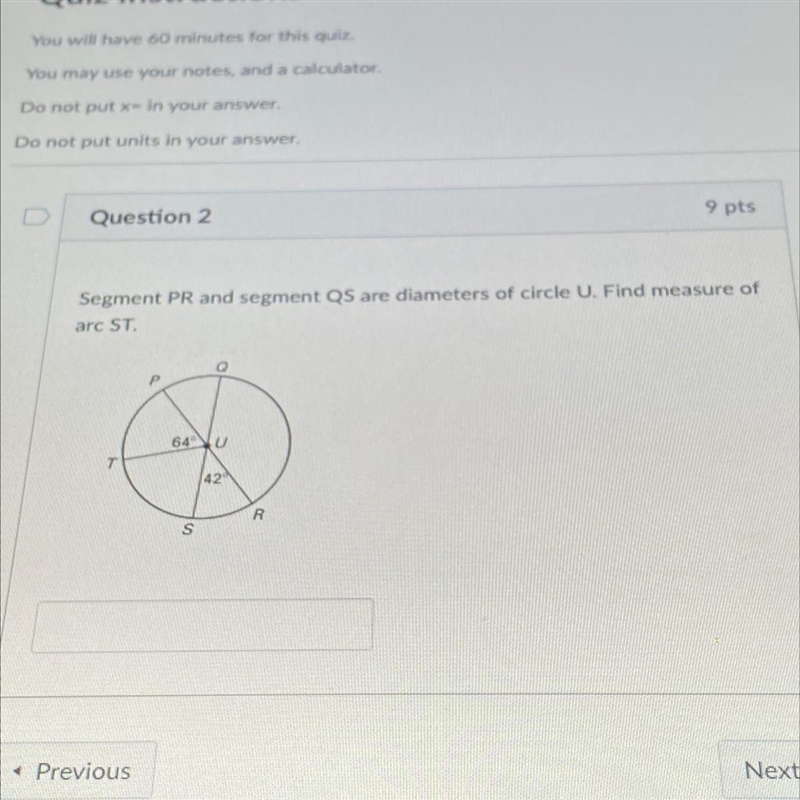 PLEASE HELP FAST Segment PR and segment QS are diameters of circle U. Find measure-example-1