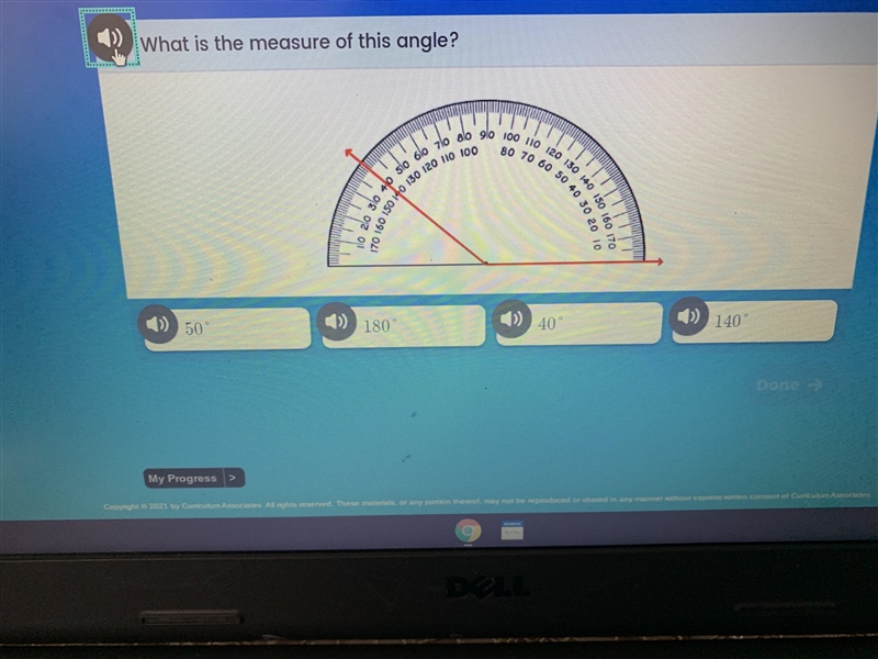 What is the measure of this angle? 50 180 40 Or 140?-example-1