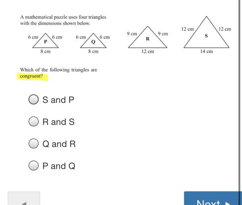 Which are the following triangles congruent?-example-1