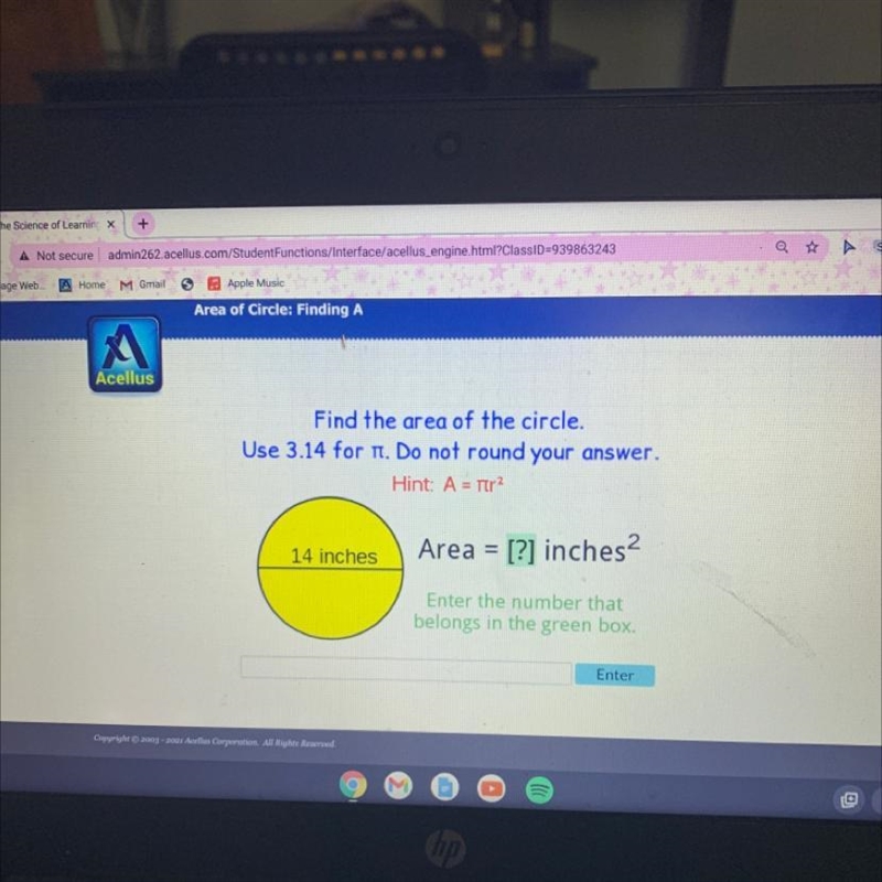 Please help! Find the area of the circle. Use 3.14 for pi-example-1