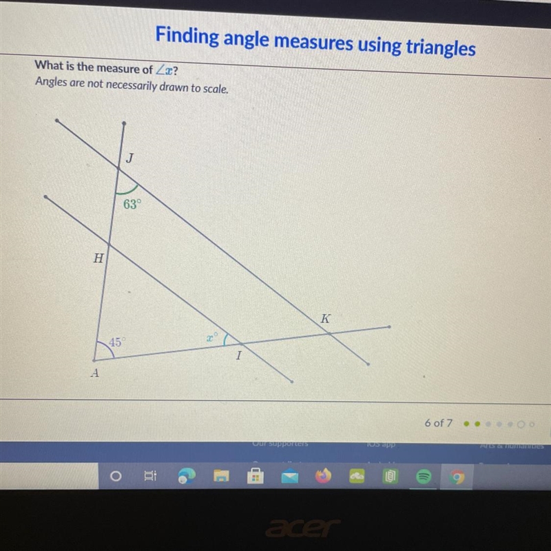 What is the measure of x? Angles are not necessarily drawn to scale. 63 PLEASE HELPPP-example-1