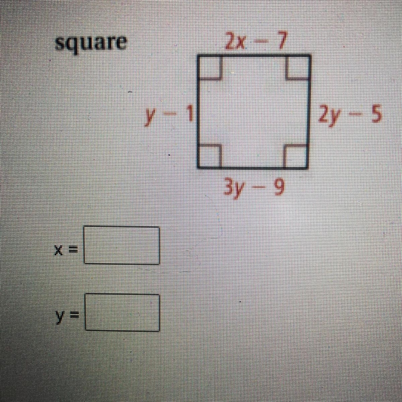 Find x and y of the square-example-1