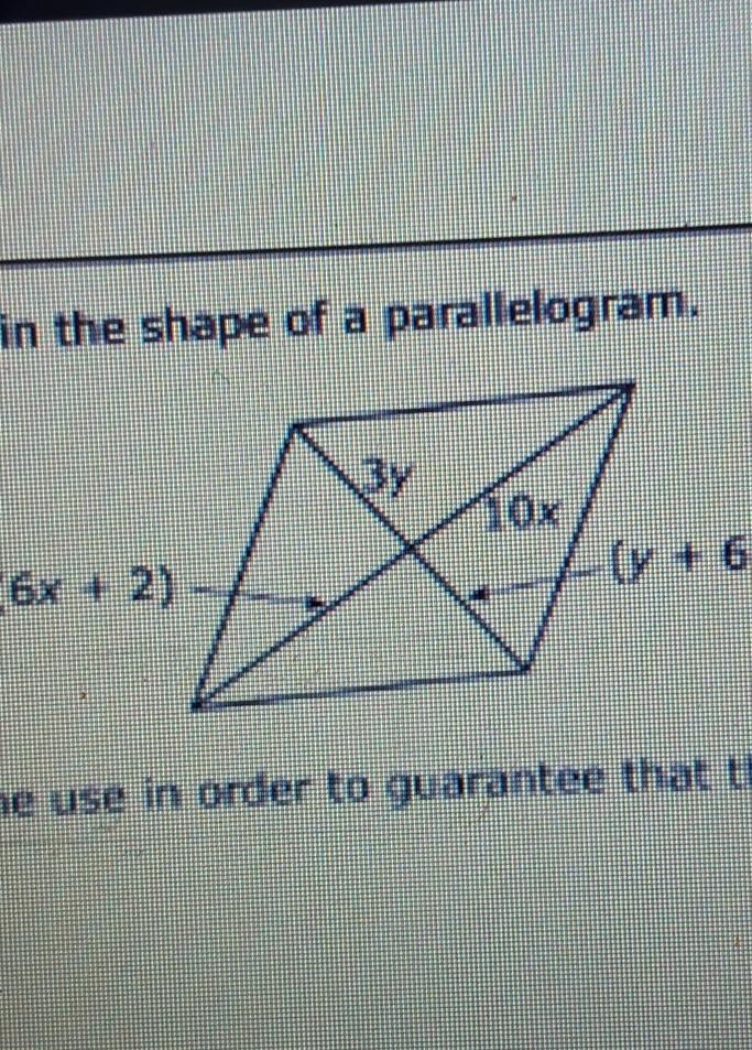 Tamika is making a flag design in the shape of a parallelogram. Which x- and y-values-example-1