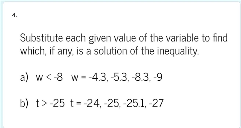 Substitute each given value of the variable to find which, if any, is a solution of-example-1