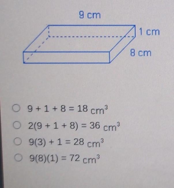 Which shows a correct way to determine the volume of the right rectangular prism? ​-example-1