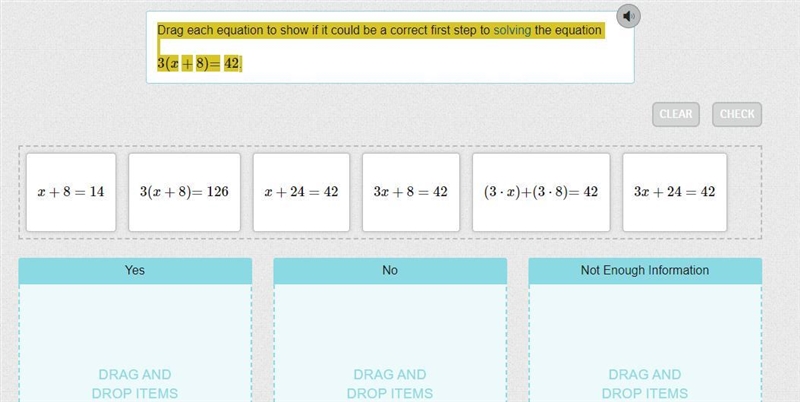 Drag each equation to show if it could be a correct first step to solving the equation-example-1