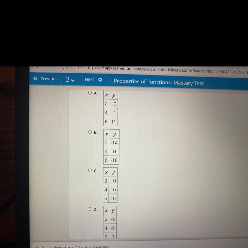 Which table represents a nonlinear function?-example-1