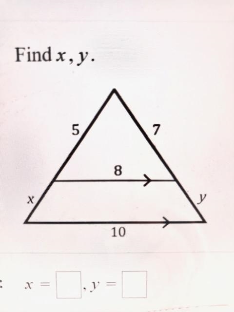 Find x and y for this triangle-example-1