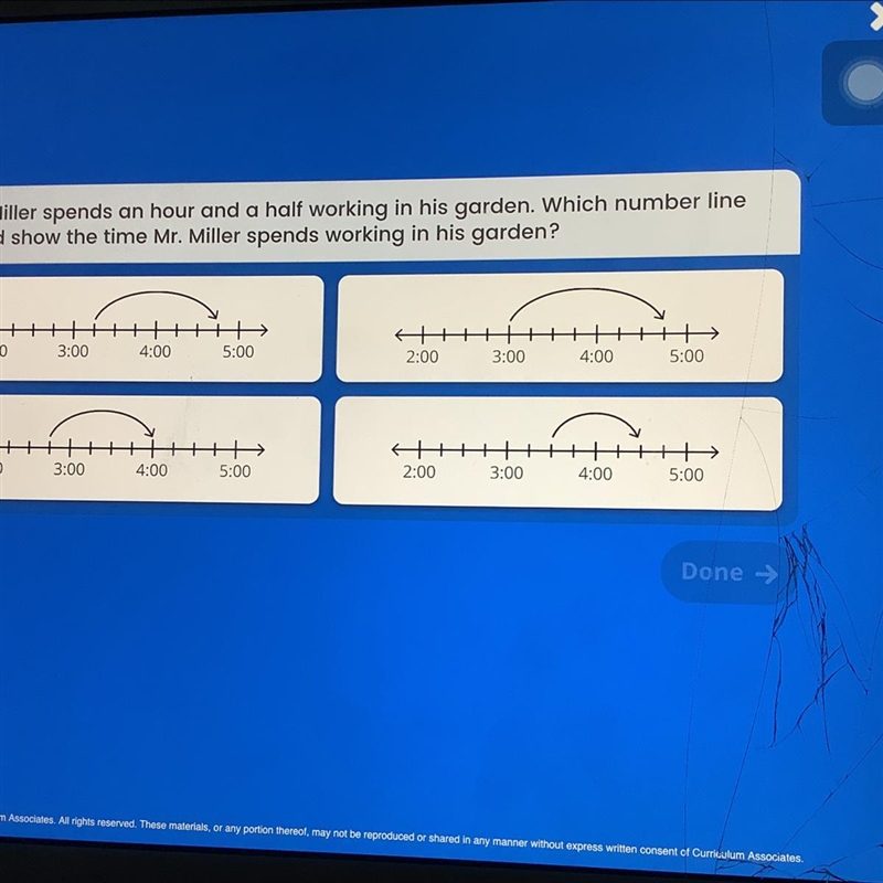 Mr.Miller spends an hour and a half working in his garden . Which number line can-example-1