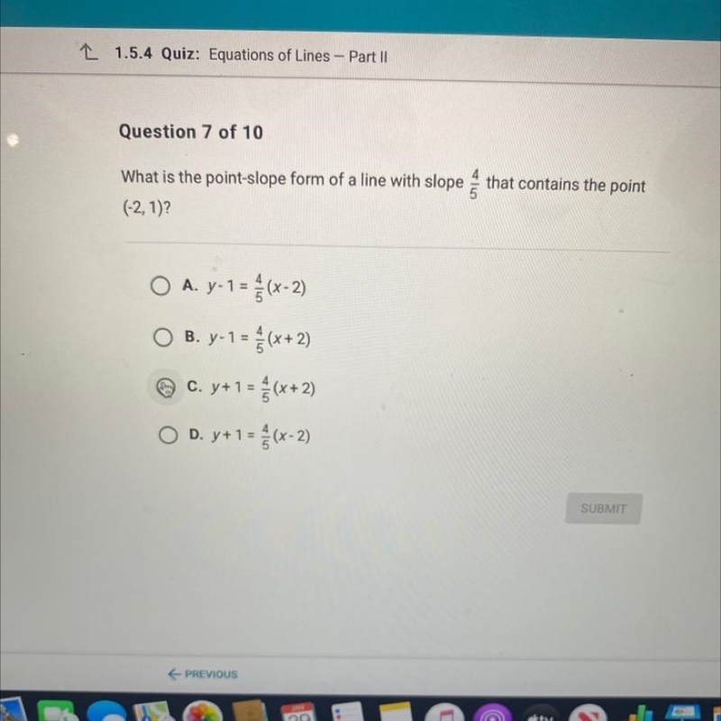 That contains the point What is the point-slope form of a line with slope (-2, 1)? O-example-1