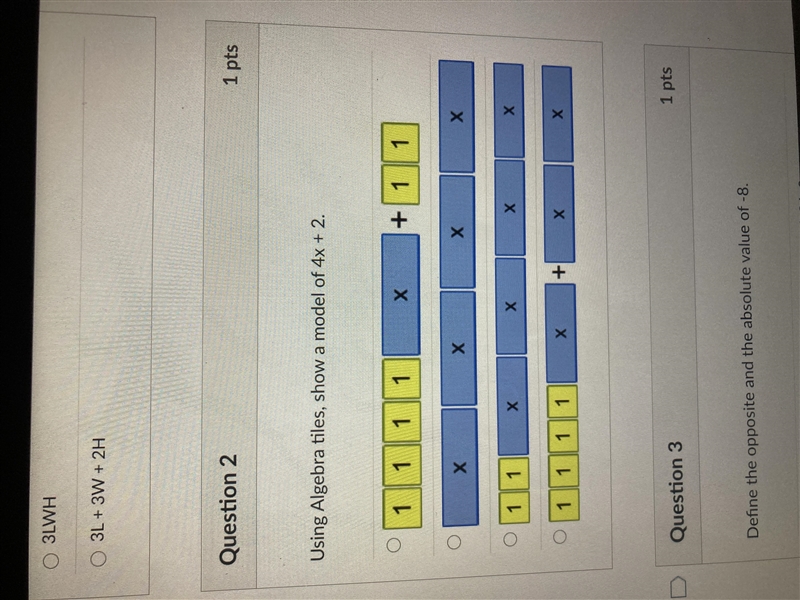 Using algebra tiles, show a model of 4x + 2.-example-1