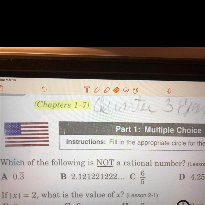 Which of the following is NOT a rational number?-example-1