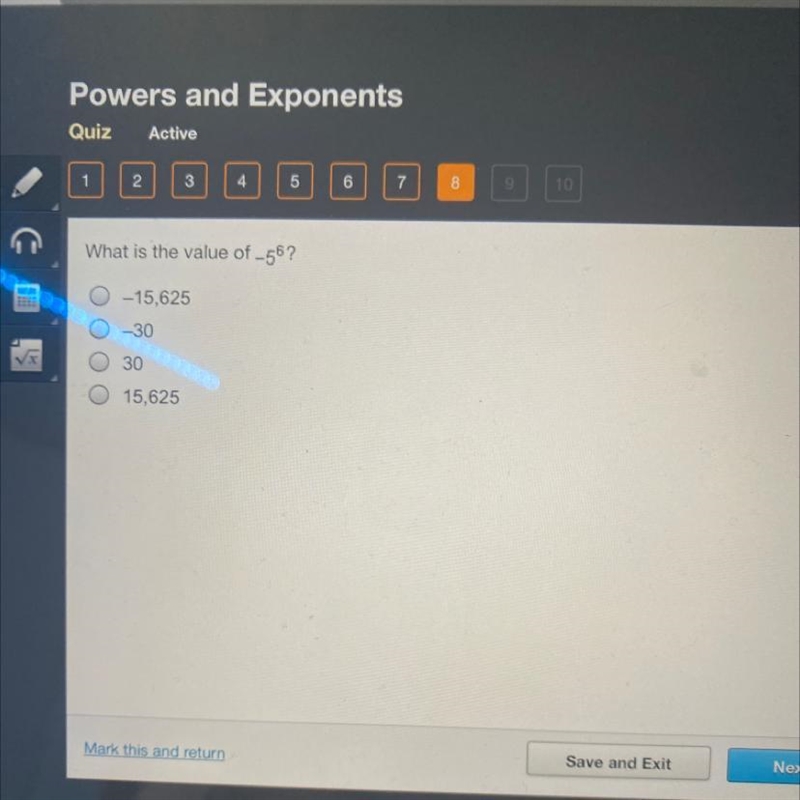 What is the value of -5^6?-example-1